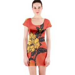 Vector Asian Flowers Short Sleeve Bodycon Dress by BangZart