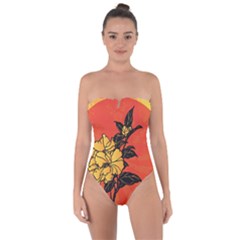 Vector Asian Flowers Tie Back One Piece Swimsuit