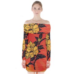 Vector Asian Flowers Long Sleeve Off Shoulder Dress by BangZart