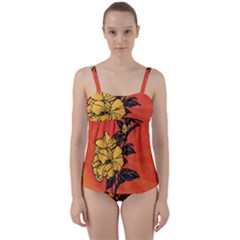 Vector Asian Flowers Twist Front Tankini Set