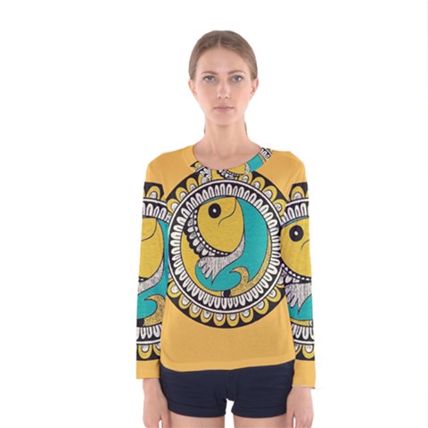 Madhubani Fish Indian Ethnic Pattern Women s Long Sleeve Tee by BangZart