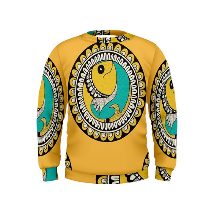 Madhubani Fish Indian Ethnic Pattern Kids  Sweatshirt