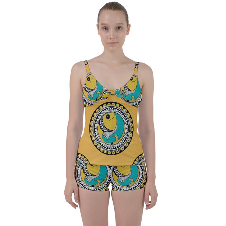 Madhubani Fish Indian Ethnic Pattern Tie Front Two Piece Tankini