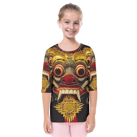 Bali Mask Kids  Quarter Sleeve Raglan Tee by BangZart