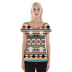 Tribal Pattern Cap Sleeve Tops by BangZart