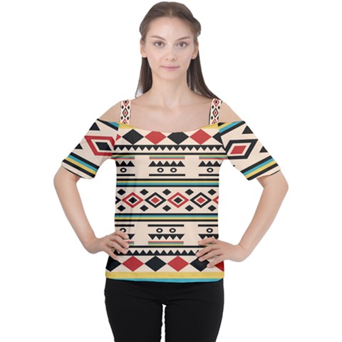 Tribal Pattern Cutout Shoulder Tee by BangZart