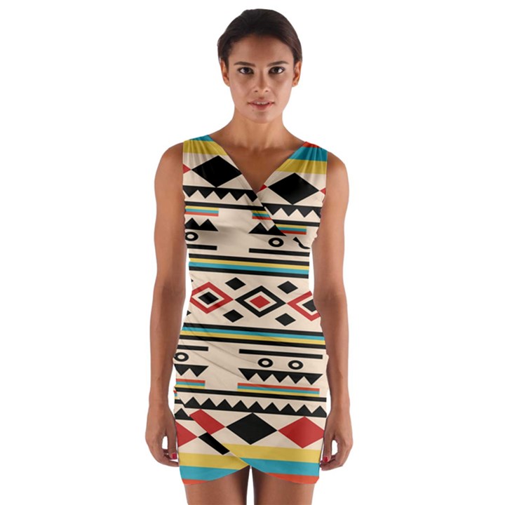 Tribal Pattern Wrap Front Bodycon Dress