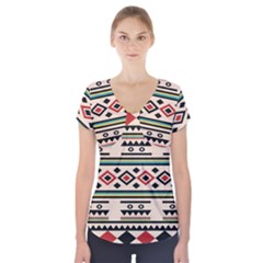 Tribal Pattern Short Sleeve Front Detail Top by BangZart