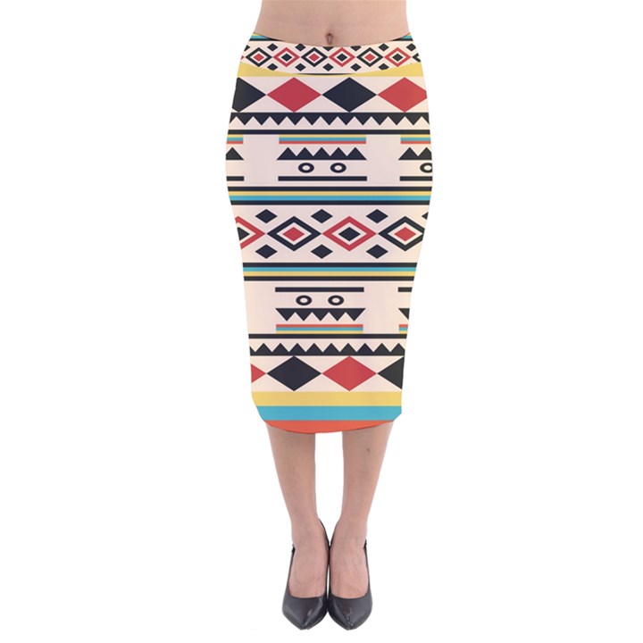 Tribal Pattern Velvet Midi Pencil Skirt