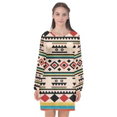 Tribal Pattern Long Sleeve Chiffon Shift Dress 