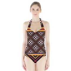 Toraja Pattern Pa re po  Sanguba ( Dancing Alone ) Halter Swimsuit by BangZart