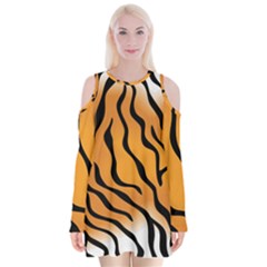 Tiger Skin Pattern Velvet Long Sleeve Shoulder Cutout Dress