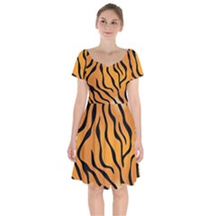 Tiger Skin Pattern Short Sleeve Bardot Dress by BangZart