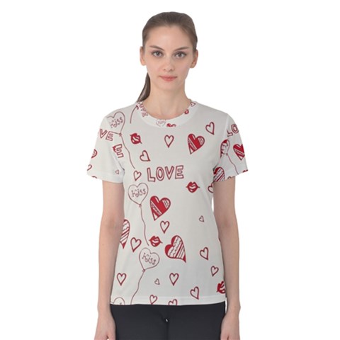 Pattern Hearts Kiss Love Lips Art Vector Women s Cotton Tee by BangZart