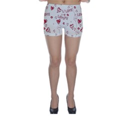 Pattern Hearts Kiss Love Lips Art Vector Skinny Shorts by BangZart