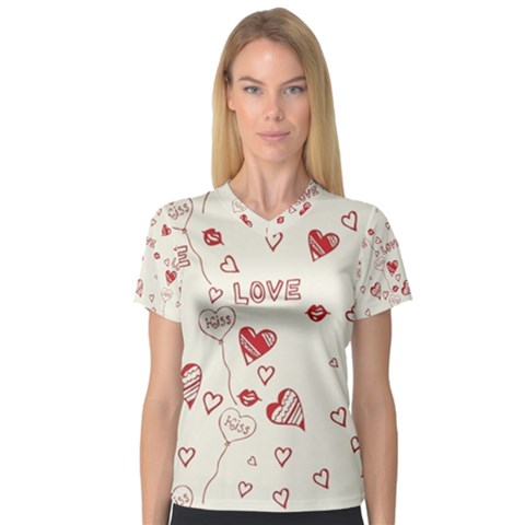 Pattern Hearts Kiss Love Lips Art Vector V-neck Sport Mesh Tee by BangZart