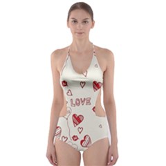 Pattern Hearts Kiss Love Lips Art Vector Cut-out One Piece Swimsuit by BangZart