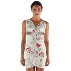 Pattern Hearts Kiss Love Lips Art Vector Wrap Front Bodycon Dress by BangZart