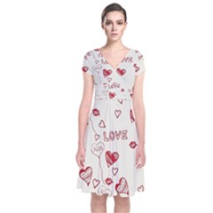 Pattern Hearts Kiss Love Lips Art Vector Short Sleeve Front Wrap Dress by BangZart