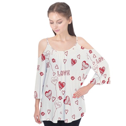 Pattern Hearts Kiss Love Lips Art Vector Flutter Tees by BangZart