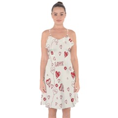 Pattern Hearts Kiss Love Lips Art Vector Ruffle Detail Chiffon Dress by BangZart