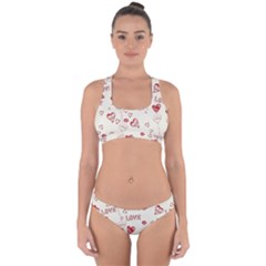 Pattern Hearts Kiss Love Lips Art Vector Cross Back Hipster Bikini Set