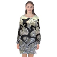 Black Love Browning Deer Camo Long Sleeve Chiffon Shift Dress  by BangZart