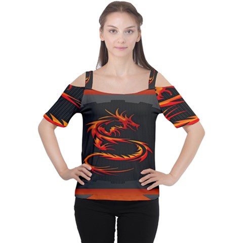 Dragon Cutout Shoulder Tee by BangZart