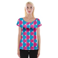 Pink And Bluedots Pattern Cap Sleeve Tops by BangZart