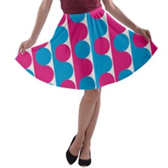 Pink And Bluedots Pattern A-line Skater Skirt by BangZart