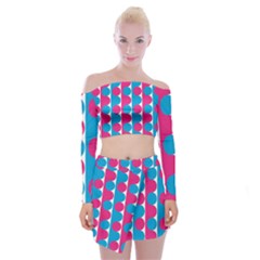 Pink And Bluedots Pattern Off Shoulder Top With Skirt Set by BangZart