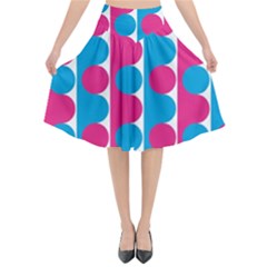 Pink And Bluedots Pattern Flared Midi Skirt by BangZart