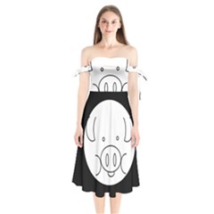 Pig Logo Shoulder Tie Bardot Midi Dress