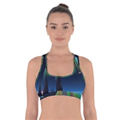 Planets In Space Stars Cross Back Sports Bra