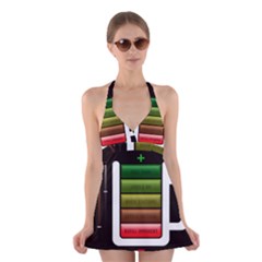 Black Energy Battery Life Halter Swimsuit Dress by BangZart