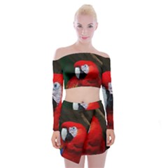 Scarlet Macaw Bird Off Shoulder Top With Skirt Set