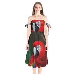 Scarlet Macaw Bird Shoulder Tie Bardot Midi Dress