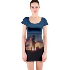 Art Sunset Anime Afternoon Short Sleeve Bodycon Dress by BangZart