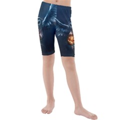 Owl And Fire Ball Kids  Mid Length Swim Shorts by BangZart