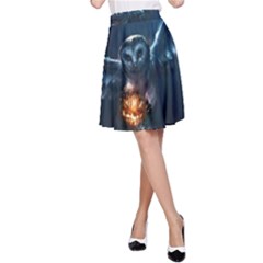 Owl And Fire Ball A-line Skirt by BangZart