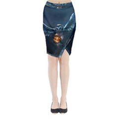 Owl And Fire Ball Midi Wrap Pencil Skirt by BangZart