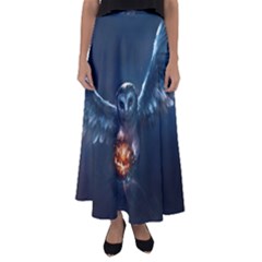 Owl And Fire Ball Flared Maxi Skirt