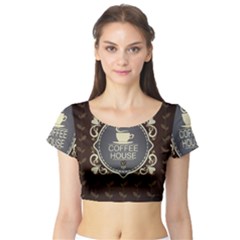 Coffee House Short Sleeve Crop Top (tight Fit) by BangZart