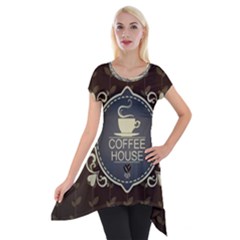 Coffee House Short Sleeve Side Drop Tunic by BangZart