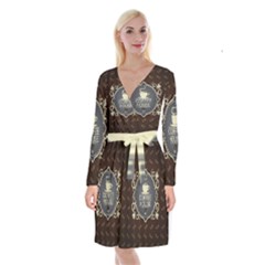 Coffee House Long Sleeve Velvet Front Wrap Dress by BangZart