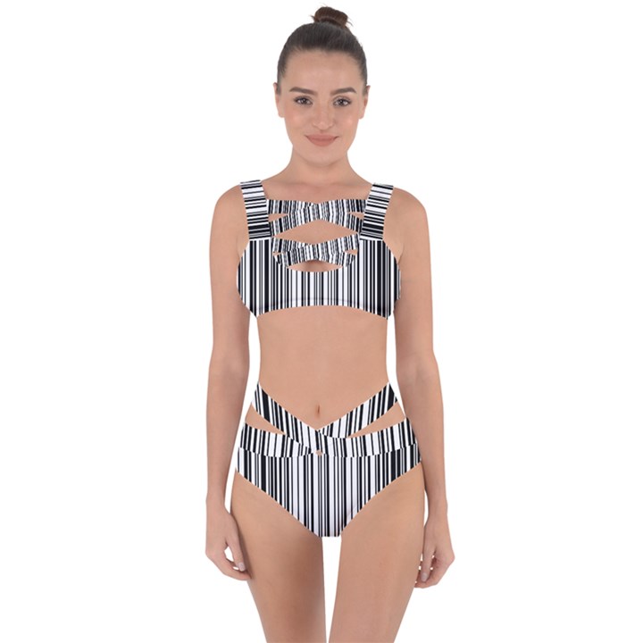 Barcode Pattern Bandaged Up Bikini Set 