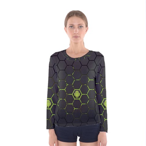 Green Android Honeycomb Gree Women s Long Sleeve Tee by BangZart