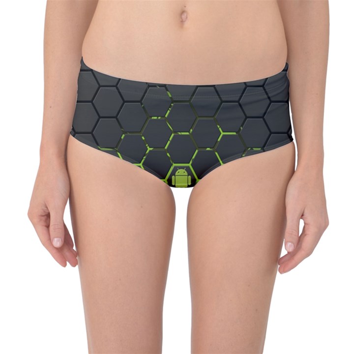 Green Android Honeycomb Gree Mid-Waist Bikini Bottoms