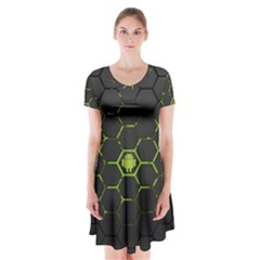 Green Android Honeycomb Gree Short Sleeve V-neck Flare Dress by BangZart