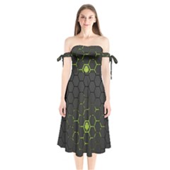 Green Android Honeycomb Gree Shoulder Tie Bardot Midi Dress by BangZart